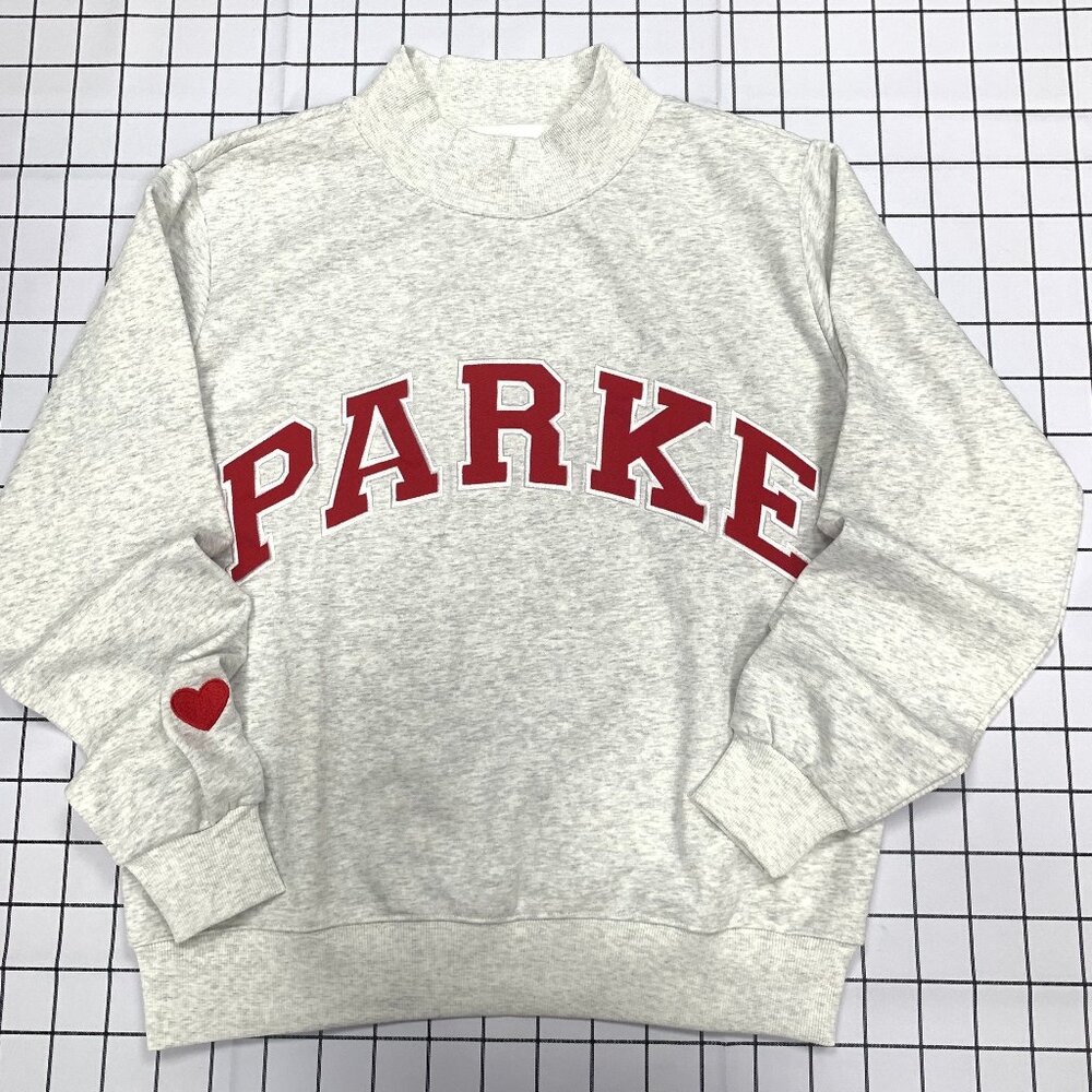 Parke mockneck grey retro letter embroidered sweatshirt✨✨